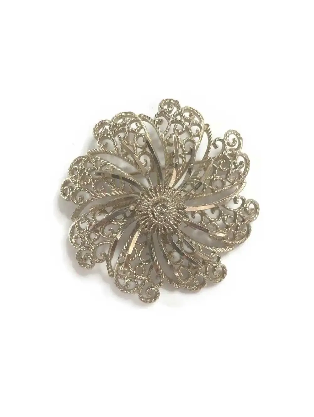 Vintage Silver Tone Flower Brooch, Openwork Floral Pin.